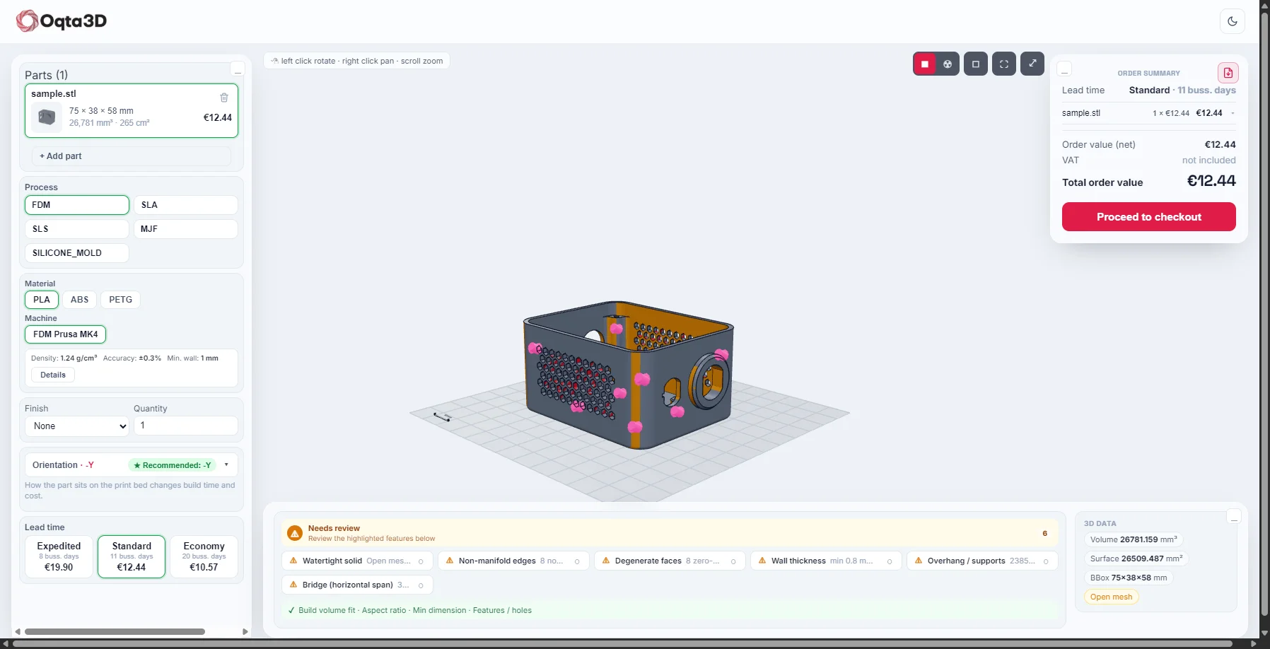 3D görüntüleyici ve DFM panelli Looqbase teklif çalışma alanı